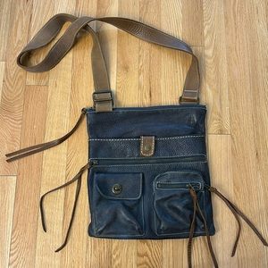 Roots navy blue with brown leather crossbody